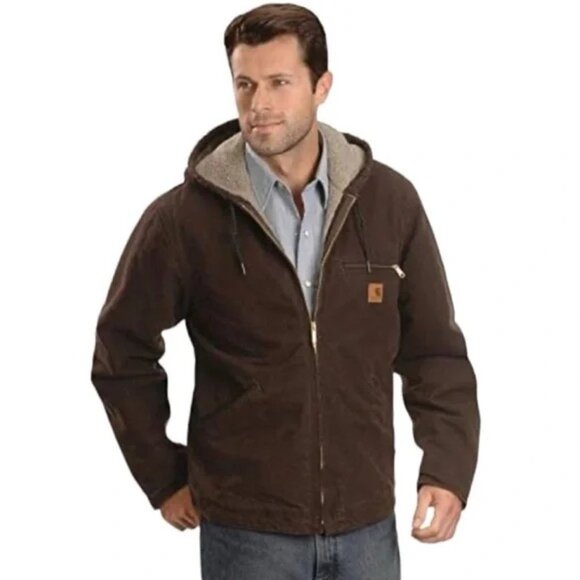 Carhartt Other - Carhartt Sherpa Lined Sierra Jacket Hooded Brown Cotton Duck Heavy Duty Large